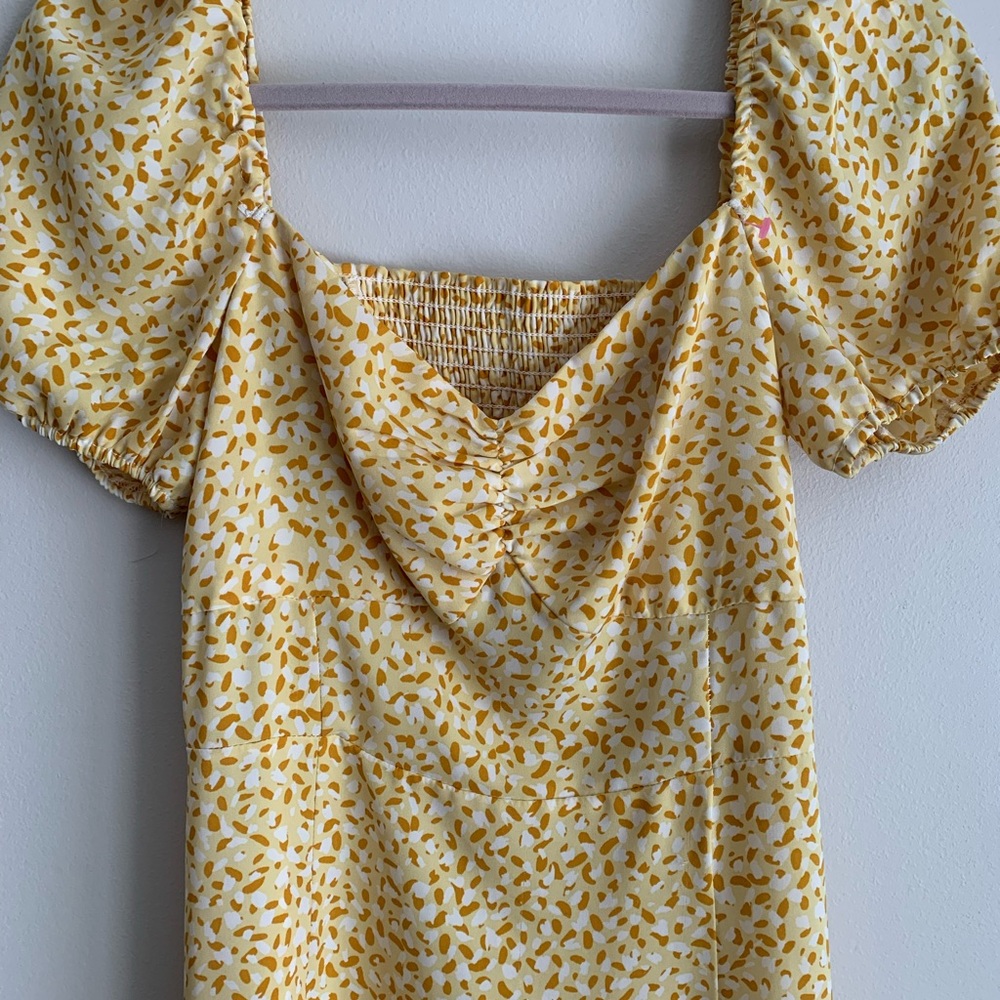 Yellow satin midi dress. Size small